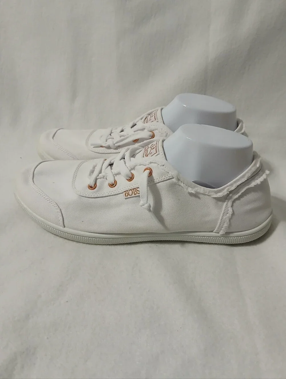 BOBS from Skechers White Canvas Sneakers with Rose Gold Accents Size 10 Wide